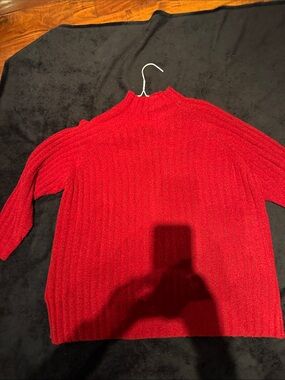 Classic Red Ribbed Turtleneck Sweater